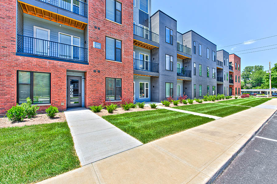 Start your apartment search early and look for great deals on new apartments like the ones seen here at The Edge on Indy's north side. Exterior view of The Edge Apartments on Indy's north side.