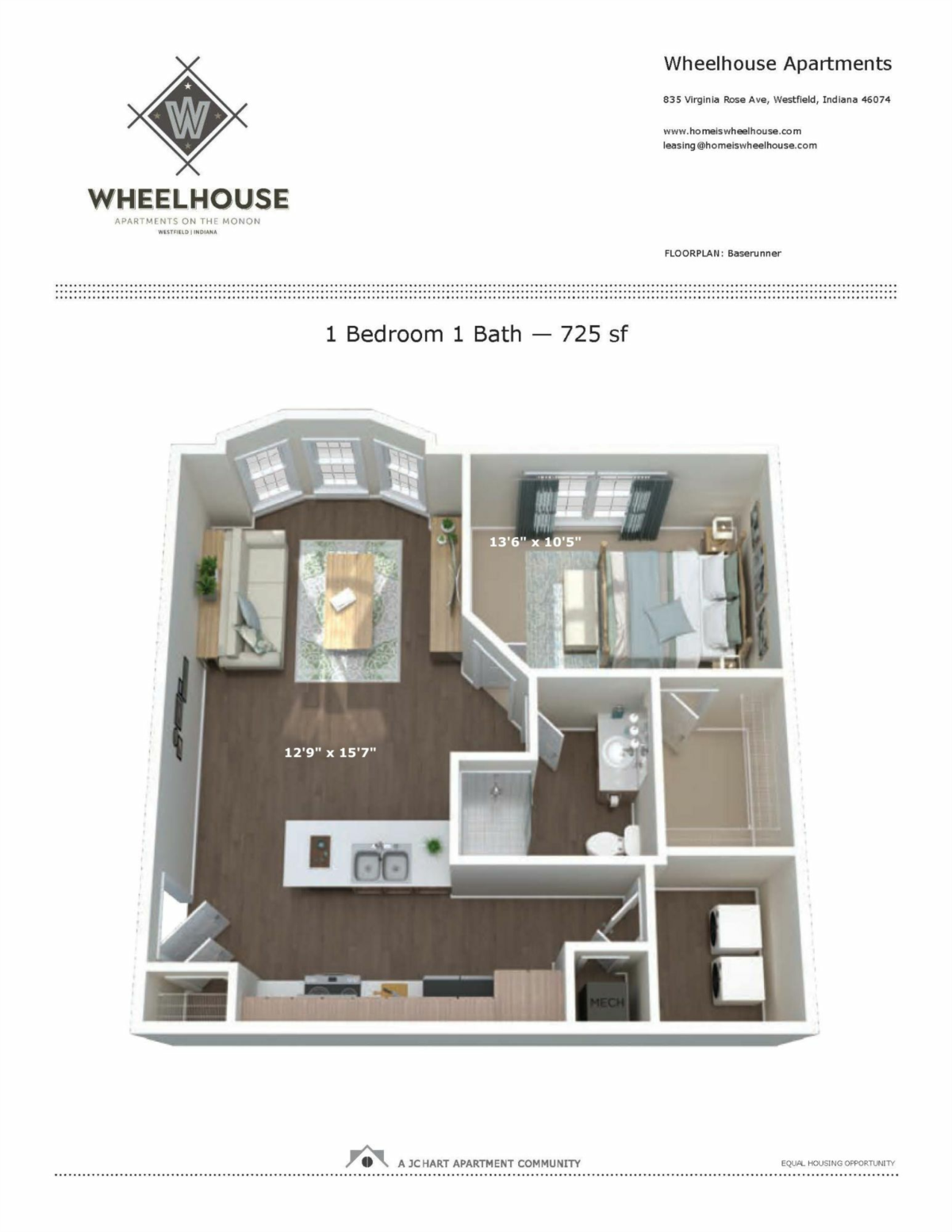 1 Bedroom Floor Plan | Wheelhouse Apartments On The Monon